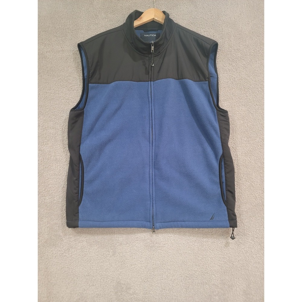 Nautica Men's Fleece Vest XL Blue Black Full Zip Sleeveless Jacket Outdoor Core